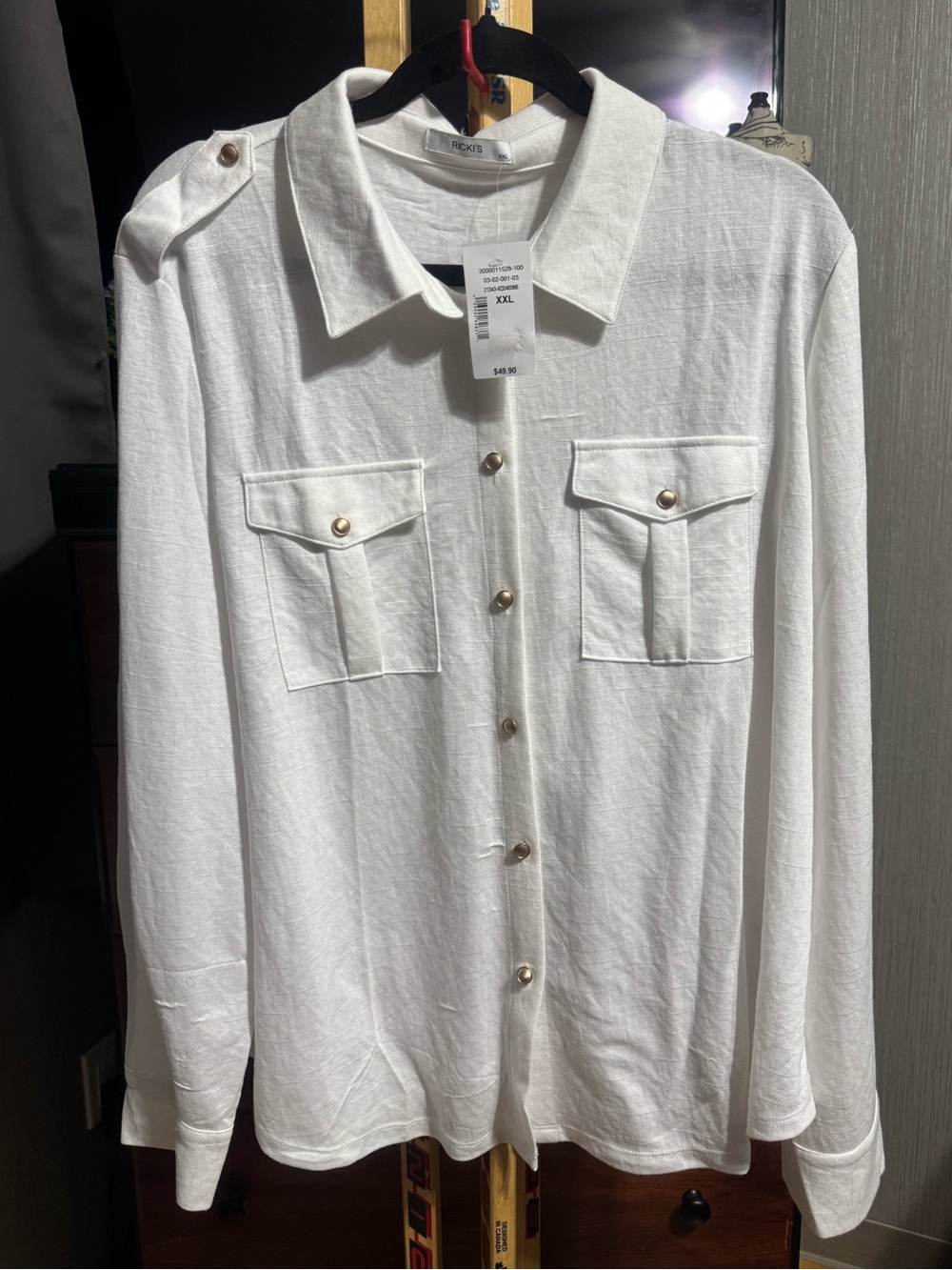 NWT Ricki's White Utility Long Sleeve Button-Down Shirt XXL